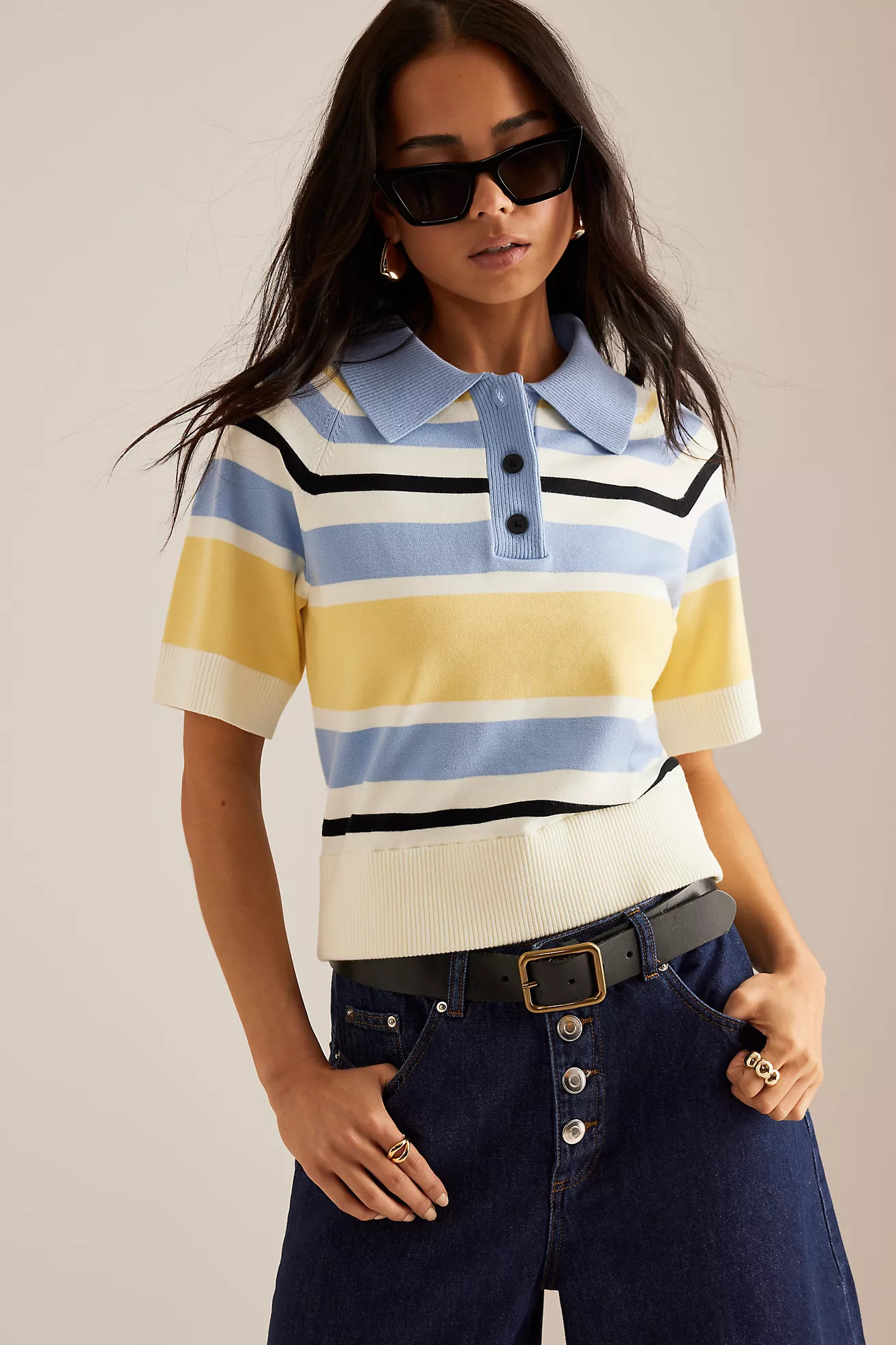 ALIGNE Emmet Stripe Knit Polo Top | Anthropologie (EU)