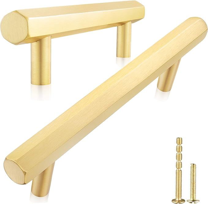 QogriSun 2-Pack Solid Brass Cabinet Pulls Hexagon Drawer Handles, 5-Inch Hole Center, Suitable fo... | Amazon (US)