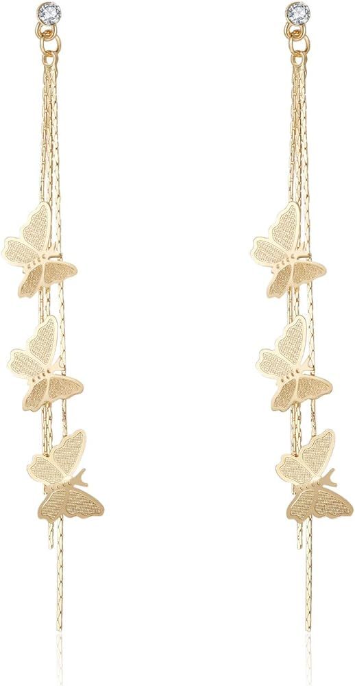KRUCKEL Golden Butterfly Earrings | Sterling Silver Crystal Stud Dangle | Hypoallergenic Jewelry ... | Amazon (US)