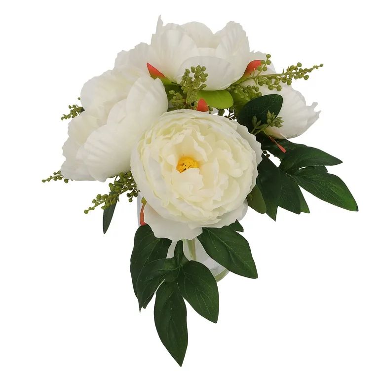 Mainstays 9.5" White Peony in Clear Glass Jar - Everyday / Greenery / Artificial Flowers | Walmart (US)
