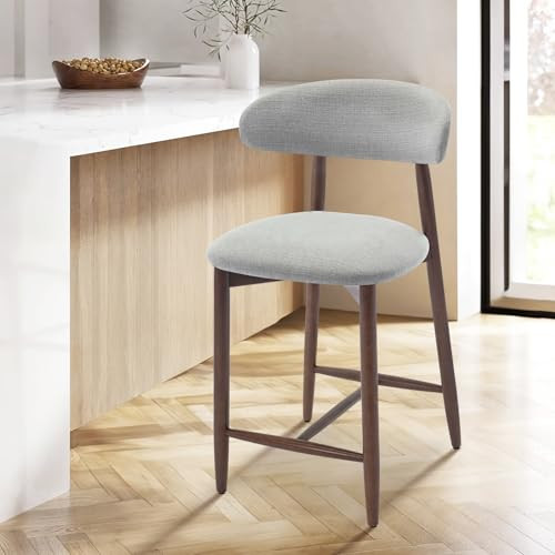 Upholstered Counter Height Bar Stools, Kitchen Island Stools with Back, Modern Counter Stools Chairs with Wood Legs for Kitchen Island Dining Room, Light Grey | Amazon (US)