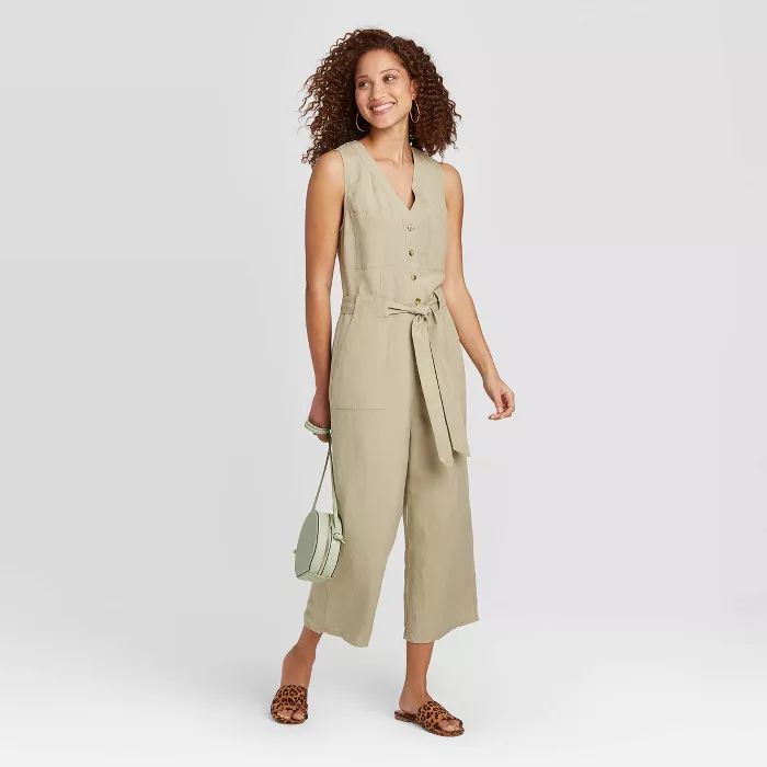 Women's Sleeveless V-Neck Linen Jumpsuit - A New Day™ | Target