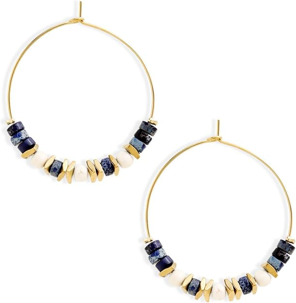 Natural Stone Beaded Hoop Earrings for Women, Boho Handmade Lightweight Hypoallergenic Trendy Sum... | Amazon (US)