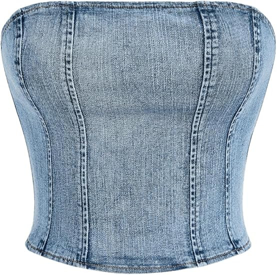 Floerns Women's Sleeveless Strapless Zipper Back Bandeau Crop Denim Tube Top | Amazon (US)