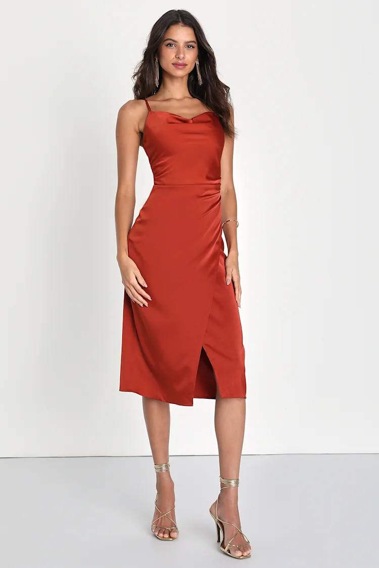 Hollywood Woman Bronze Satin Midi Dress | Lulus
