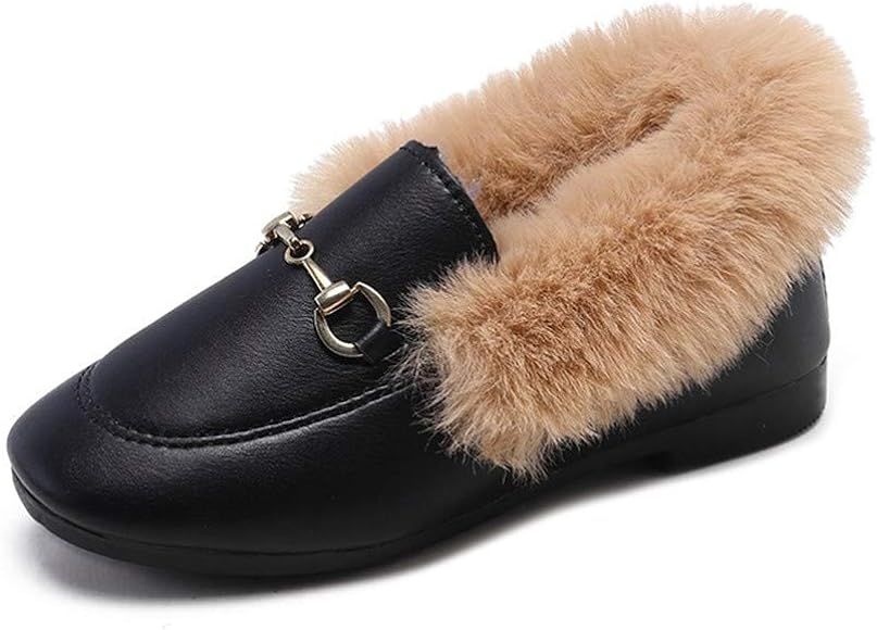 Toddler Little Kids Dress Shoes Velour with Fur Girls Boys Loafers Leather Warm Dress Shoes for G... | Amazon (US)