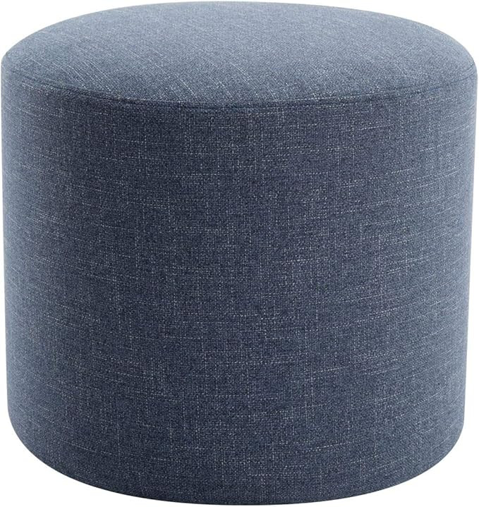 Wovenbyrd 19-Inch Wide Round Pouf Ottoman Footstool, Blue Fabric | Amazon (US)
