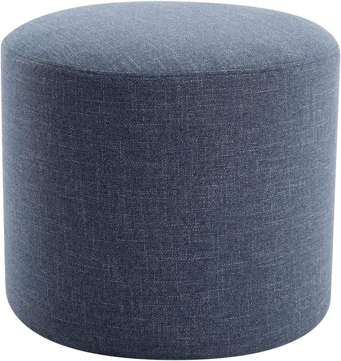 Wovenbyrd 19-Inch Wide Round Pouf Ottoman Footstool, Blue Fabric | Amazon (US)