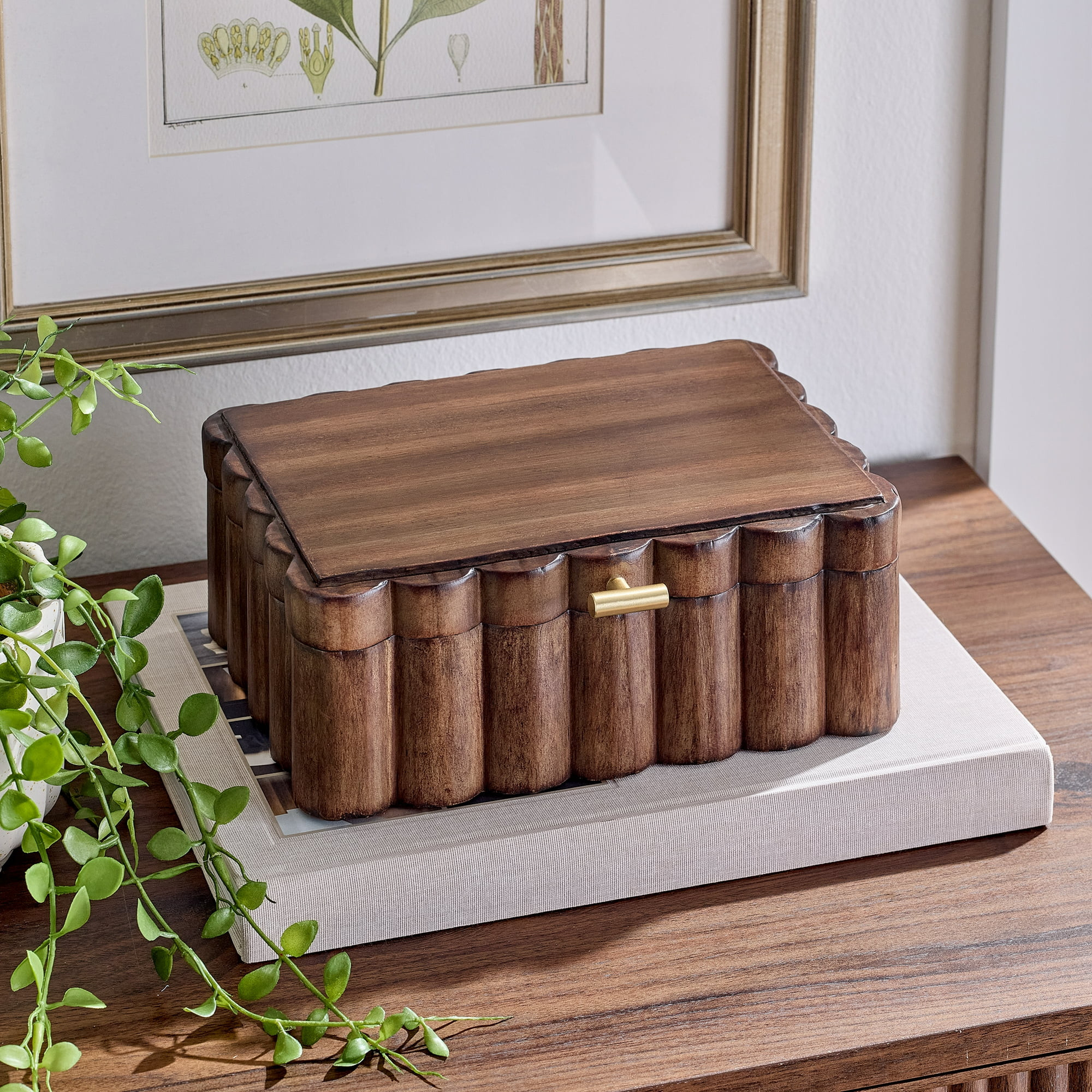 Better Homes & Gardens Scalloped Wooden Jewelry Box, Trinket Organizer with Lid, Decorative Stora... | Walmart (US)