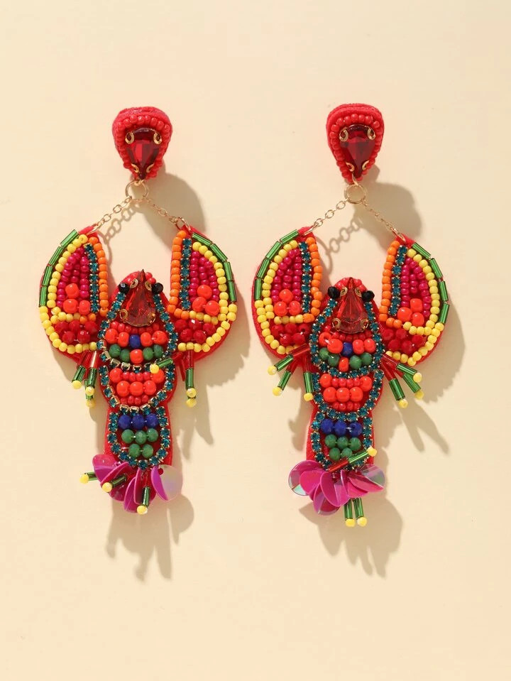1 paar handgemaakte gevlochten oorbellen in de vorm van een draak, kreeft, met rijstkralen en str... | SHEIN