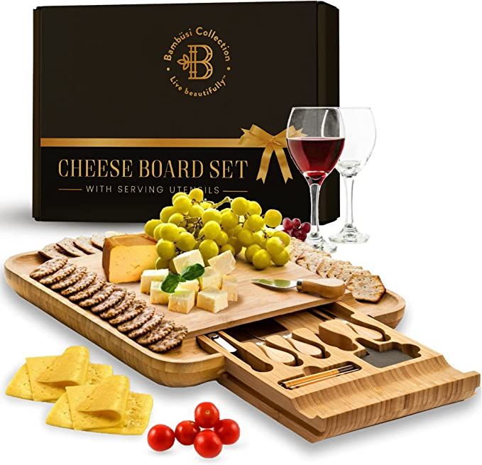 Premium Cheese Board and Knife Set - Bamboo Wood Charcuterie Boards & Cheese Board Set - Kitchen ... | Amazon (US)