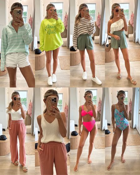 Spring new arrivals. Resort wear. Graphic sweatshirt. Beachy outfit. Vacation outfit. Linen shorts. Linen top. White bodysuit. Gozzi pull on pants. Designer swimsuit dupe. Designer inspired swimsuit. Hot pink bikini. Floral one piece. Spring must have. Summer must have.

#LTKSeasonal #LTKswim #LTKfindsunder100