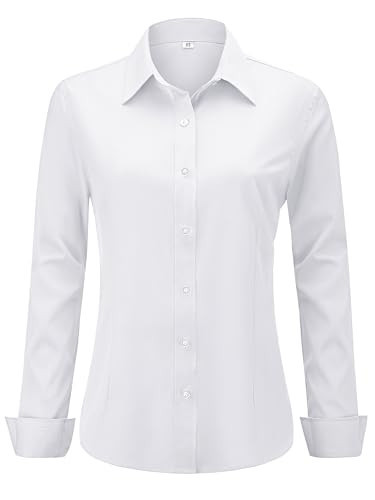 hearain Womens White Button Down Shirt Blouse Women Long Sleeve for Collar Woman Fitted Women's Ladies Dress Collared Work Top White Size M | Amazon (US)
