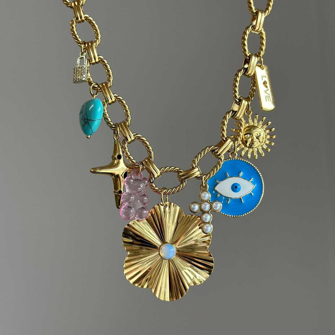 Custom Charm Necklace, Chunky Gold Chain Trend Necklace, Vintage Jewelry, Gift for Her, Personali... | Etsy (US)