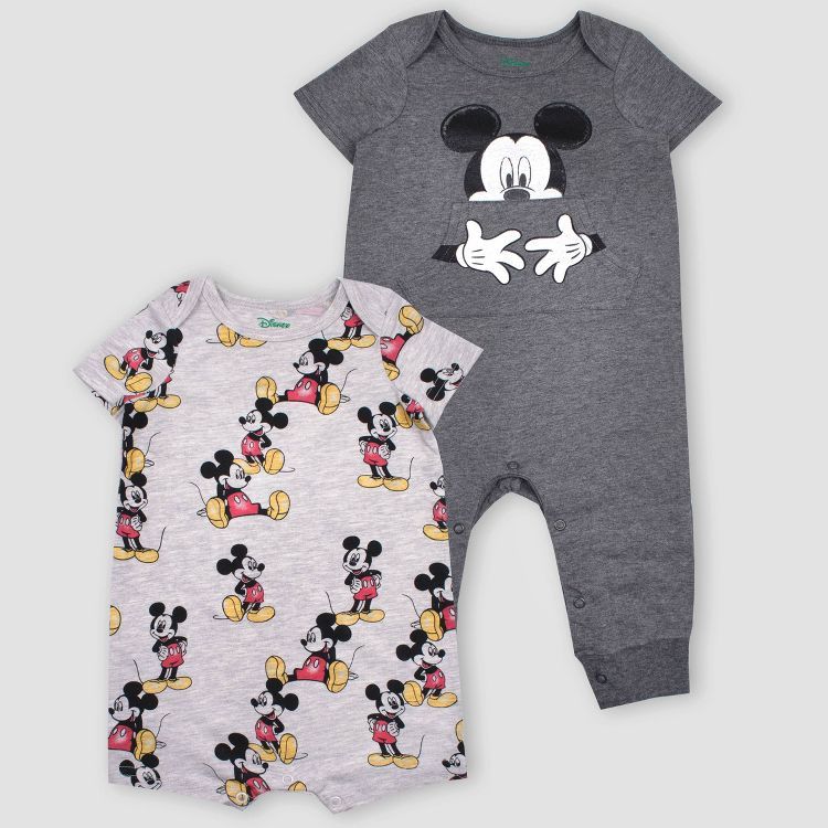 Baby Boys' 2pk Disney Mickey Mouse Short Sleeve Romper - Gray | Target
