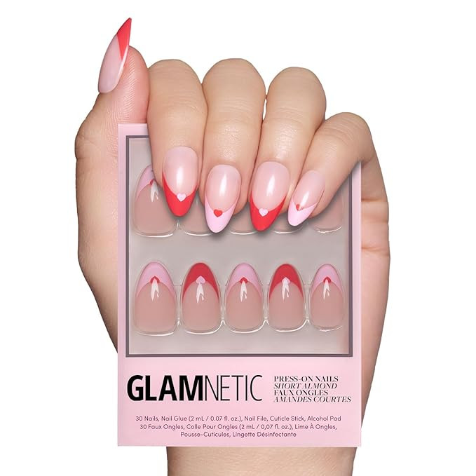 Glamnetic Press On Nails - Pure Hearted | Glossy, Semi-Transparent Short Almond Nails with Heart ... | Amazon (US)