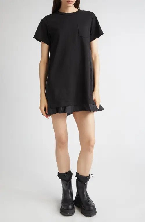 Sacai Nylon Twill & Cotton Jersey Minidress in Black at Nordstrom, Size 2 | Nordstrom