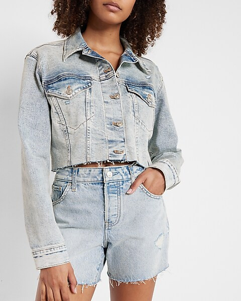 Mid Rise Covered Button Fly Boyfriend Jean Shorts | Express