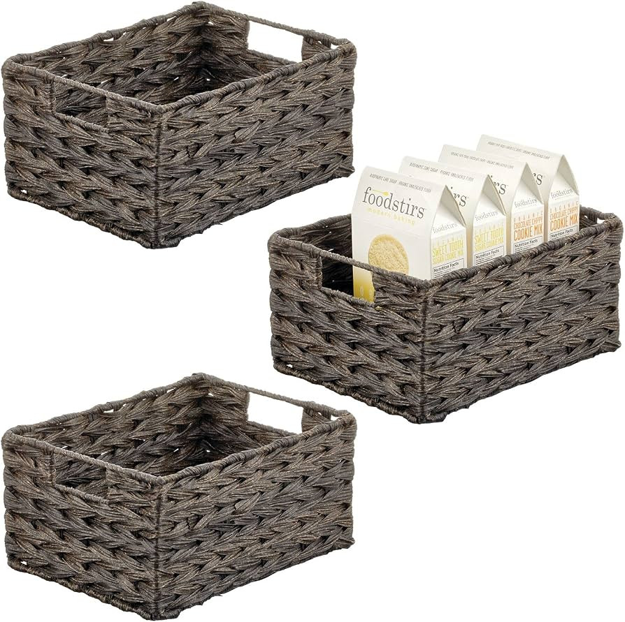 mDesign Woven Farmhouse Kitchen Pantry Food Storage Organizer Basket Bin Box, Container Organizat... | Amazon (US)