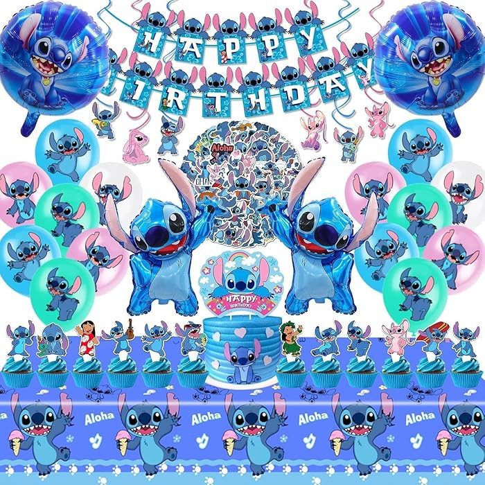 Stitch Party Supplies, 103PCS Birthday Decorations Set Include Banner, Balloons, Stickers, Hangin... | Amazon (US)