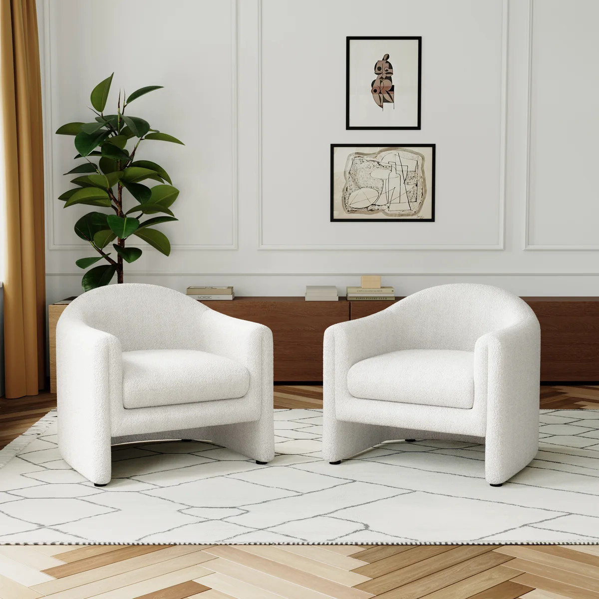 Esly Upholstered Modern Curved White Boucle Barrel Accent Chair (Set of 2) | Wayfair North America