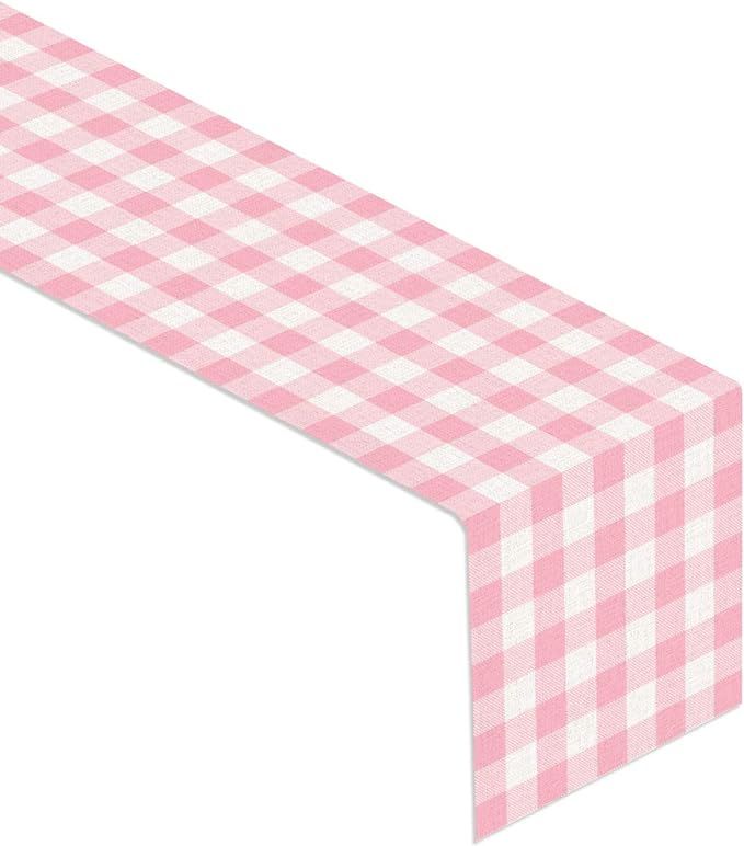 Linen Rustic Pink and White Buffalo Check Plaid Table Runner Mother's Day Spring Easter Wedding E... | Amazon (US)