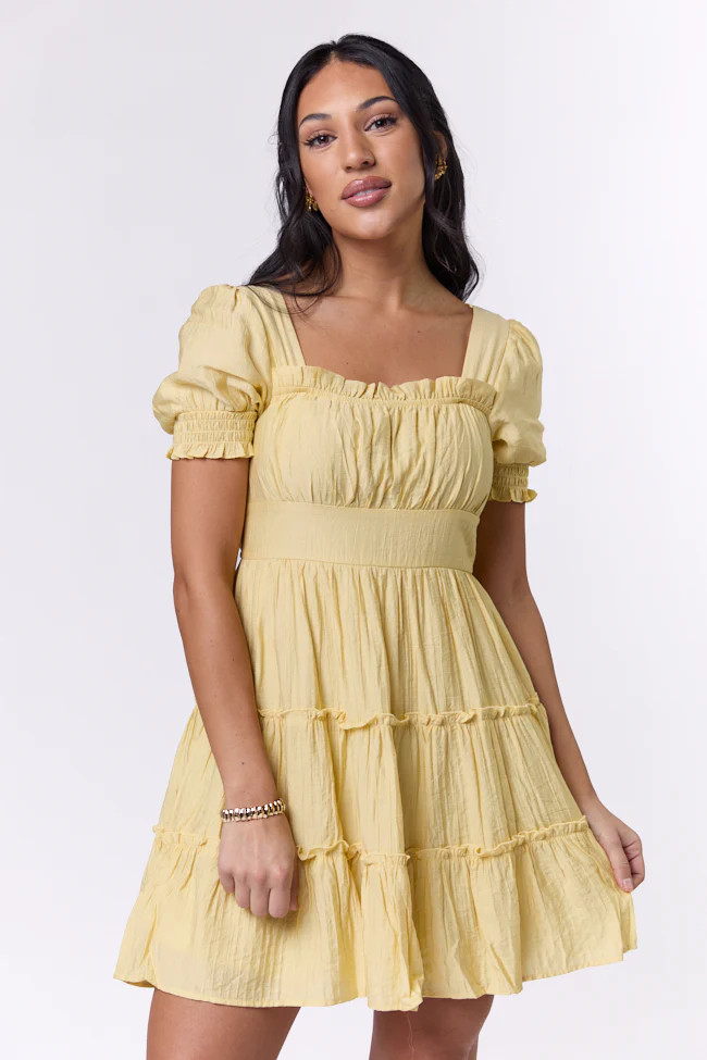 Easily Loved Yellow Babydoll Short Sleeve Mini Dress | Pink Lily