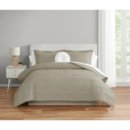 Mainstays 11-Piece Bed in a Bag Comforter Set with Sheets, Tan Stripe, Queen, Unisex, Unisex | Walmart (US)