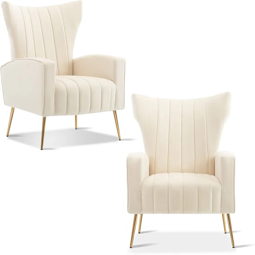KGOPK Velvet Accent Chairs Set of 2,Wingback Arm Chair with Gold Legs, Upholstered Single Sofa fo... | Amazon (US)