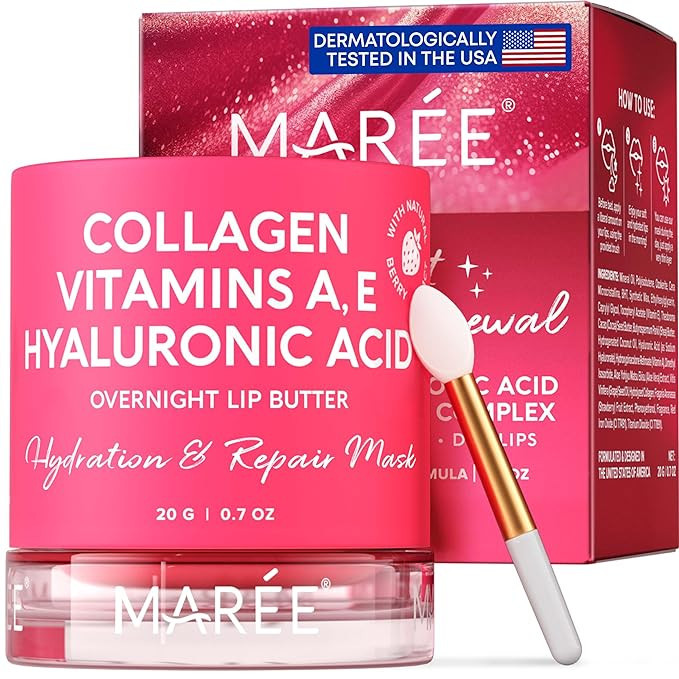 MAREE Lip Butter - Overnight Collagen Lip Mask with Hyaluronic Acid & Coconut Oil to Nourish & Hy... | Amazon (US)