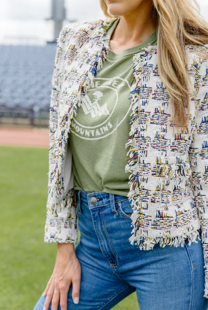 L'AGENCE Angelina Jacket in Ivory Multi Tweed Plaid | CoatTails LLC