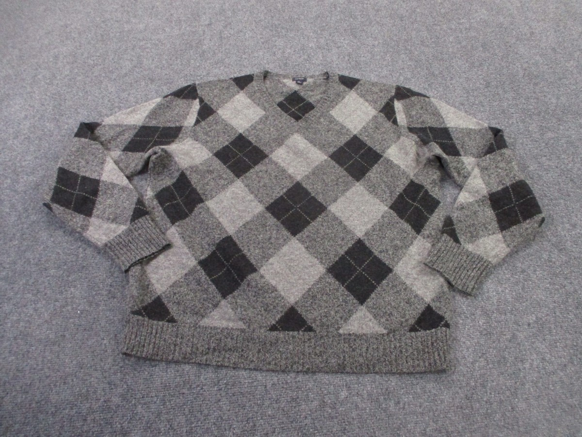 J Crew Sweater Mens L Gray Argyle Plaid Lambs Wool Pullover Preppy Soft Adult | eBay US