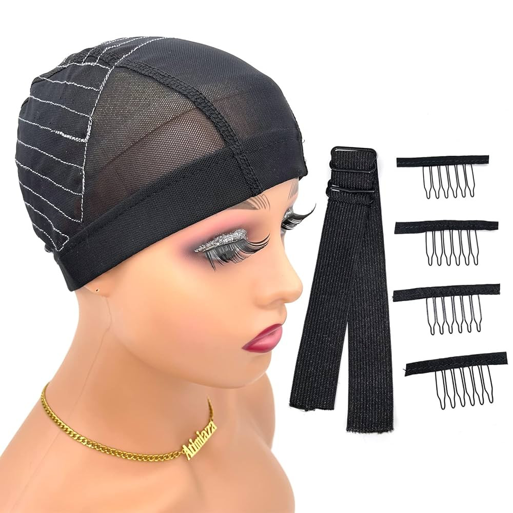 Wig Cap with Guideline Map for Wig Making, Stretchable Mesh Dome Caps with 1 Elastic Band and 4 W... | Amazon (US)