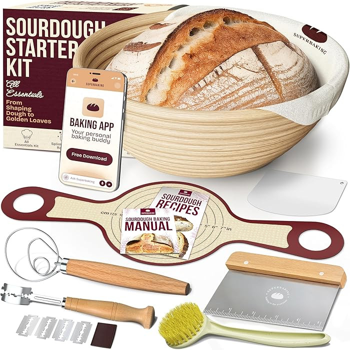 Superbaking Banneton Bread Proofing Basket Set with Silicone Dough Sling, 9" Splinter-Free Proofi... | Amazon (US)