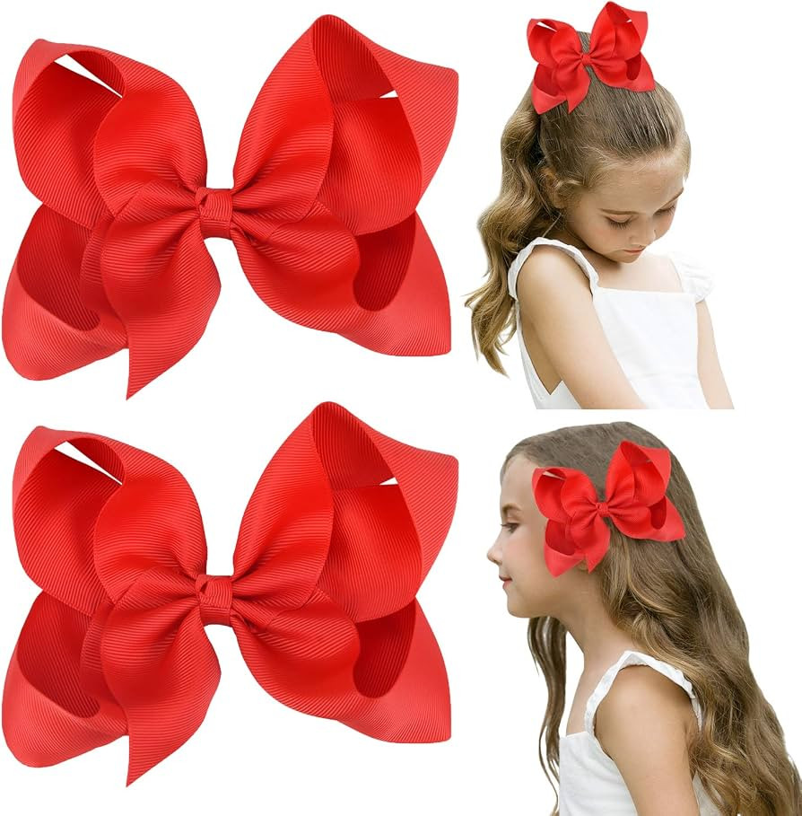 DEEKA 2 PCS 6" Big Hand-made Grosgrain Ribbon Solid Color Hair Bows Alligator Clips Hair Accessor... | Amazon (US)