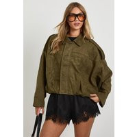 boohoo Women's Faux Suede Bomber Jacket in Khaki | Size: Medium/Large | Boohoo.com (UK & IE)