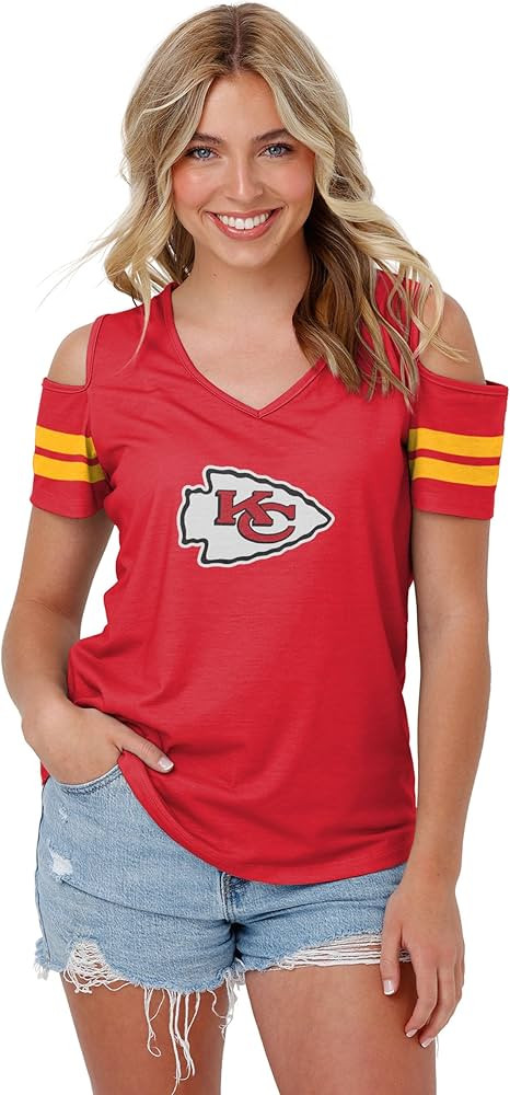FOCO Women's NFL Ladies Fashion Cold Shoulder Top Shirt | Amazon (US)