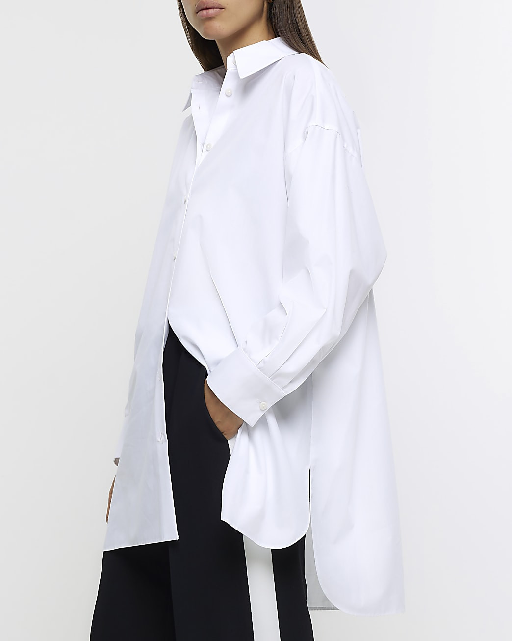 White oversized split hem shirt | River Island (UK & IE)