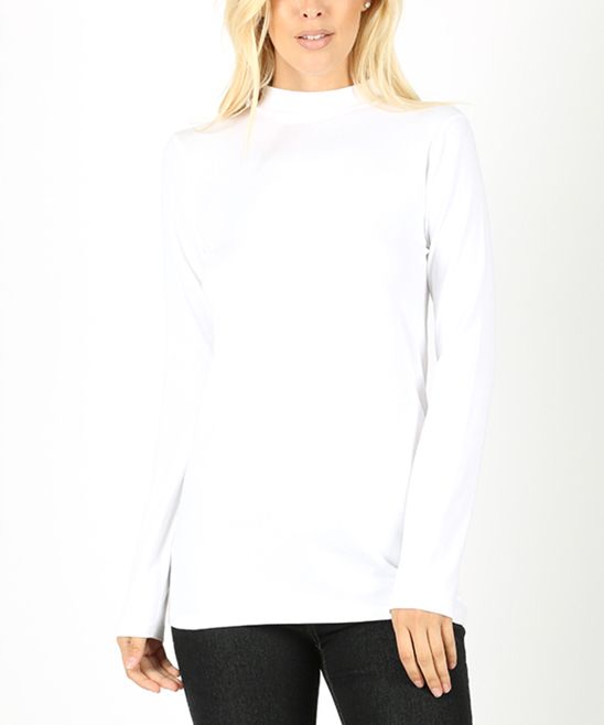 Lydiane Women's Turtlenecks WHITE - White Long-Sleeve Mock Neck Top - Women & Plus | Zulily