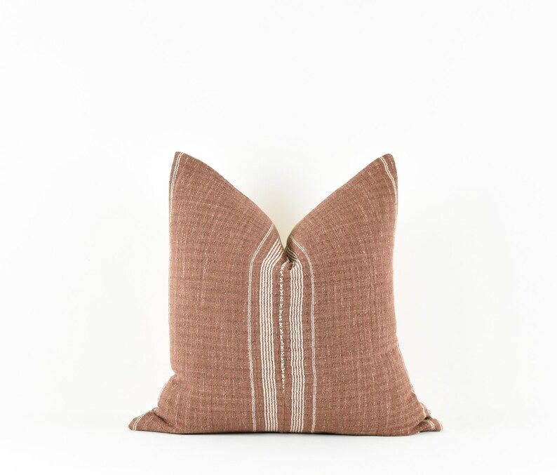 Teracotta Ivory Stripe Thai Cotton Pillow 2 | Etsy | Etsy (US)