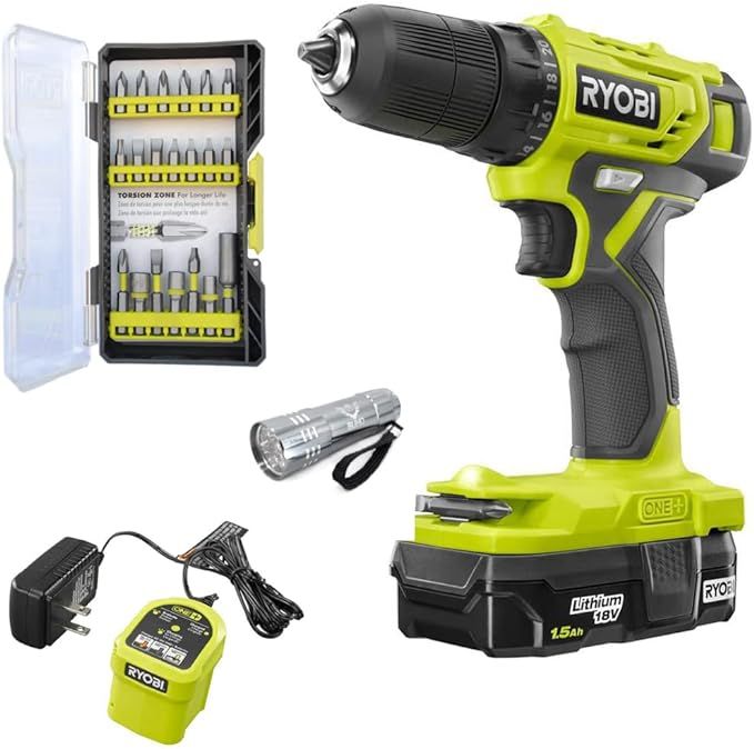 Ryobi Drill Kit Bundle, 18-Volt ONE+ Cordless 3/8 in. Drill/Driver with 1.5 Ah Battery, Charger, ... | Amazon (US)