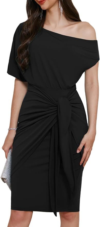 GRACE KARIN Women's One Shoulder Cocktail Dress 2024 Elegant Ruched Belted Wedding Guest Formal B... | Amazon (US)