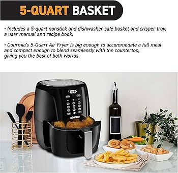 Gourmia Air Fryer Oven Digital Display 5 Quart Large AirFryer Cooker 12 1-Touch Cooking Presets, ... | Amazon (US)
