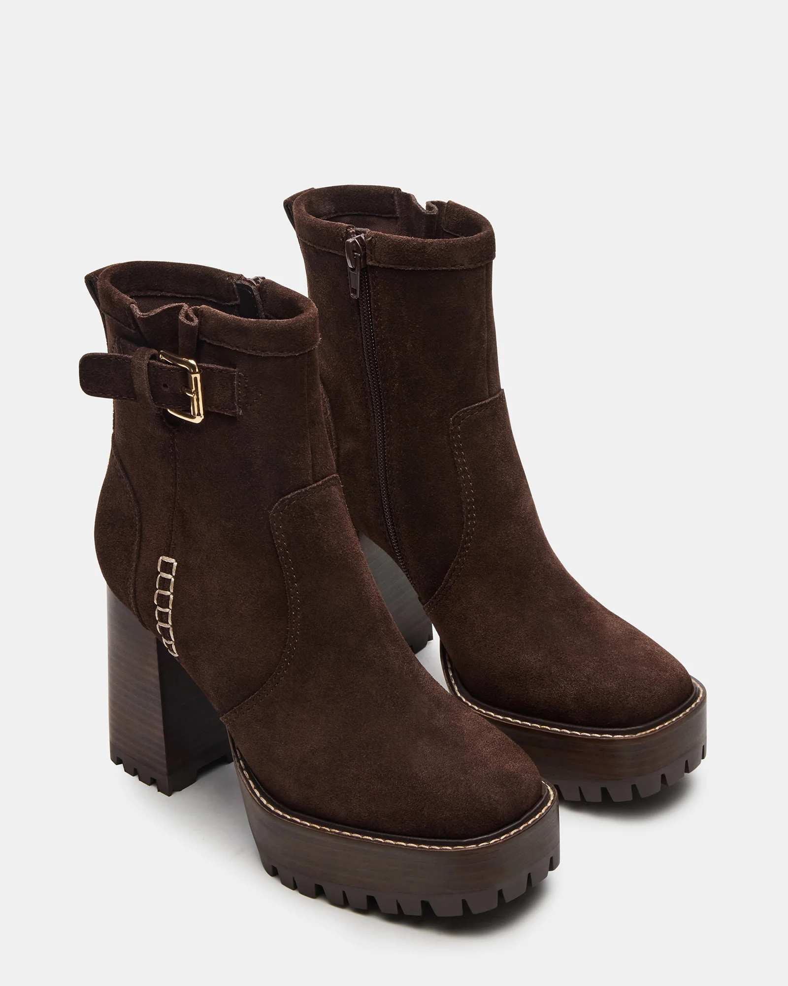 SUMMIT Dark Brown Suede Platform Lug Block Heel Women's Ankle Boot | Steve Madden (US)
