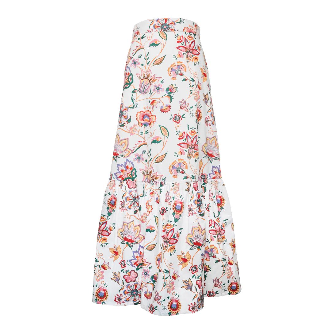 Midi Skirt, Jacobean Cotton Poplin | The Avenue