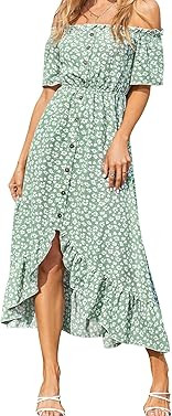 CUPSHE Dress for Women Maxi Dresses Off Shoulder Ditsy Floral Print Short Sleeve Frill A Line Dre... | Amazon (US)