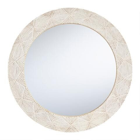 Round White Carved Wood Mirror | World Market