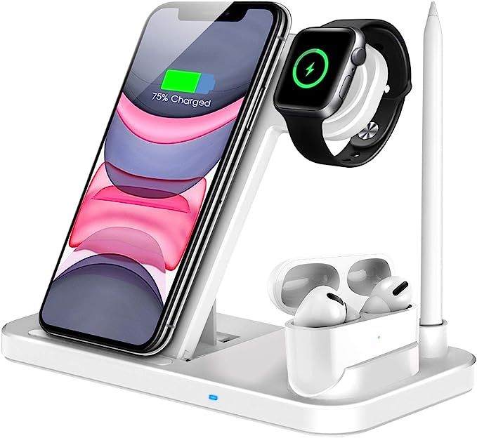 QI-EU Wireless Charger, 4 in 1 Qi-Certified Fast Charging Station Compatible Apple Watch Airpods ... | Amazon (US)