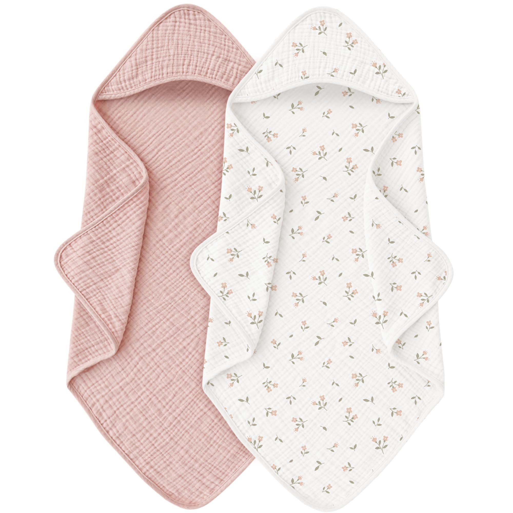 Muslin Baby Towels with Hood for Newborn 100% Cotton Baby Bath Towels Soft & Absorbent Hooded Bab... | Amazon (US)
