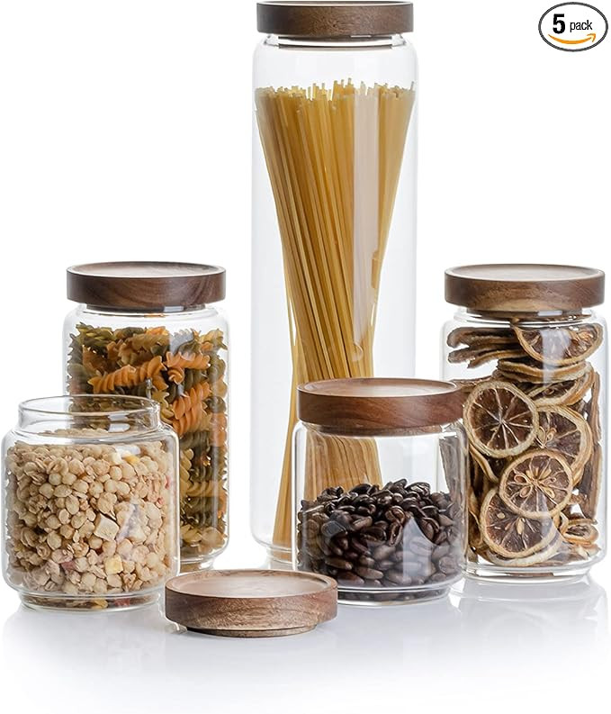Kanwone Airtight Food Storage Containers with Bamboo lids set of 5, Stackable Food Storage Contai... | Amazon (US)